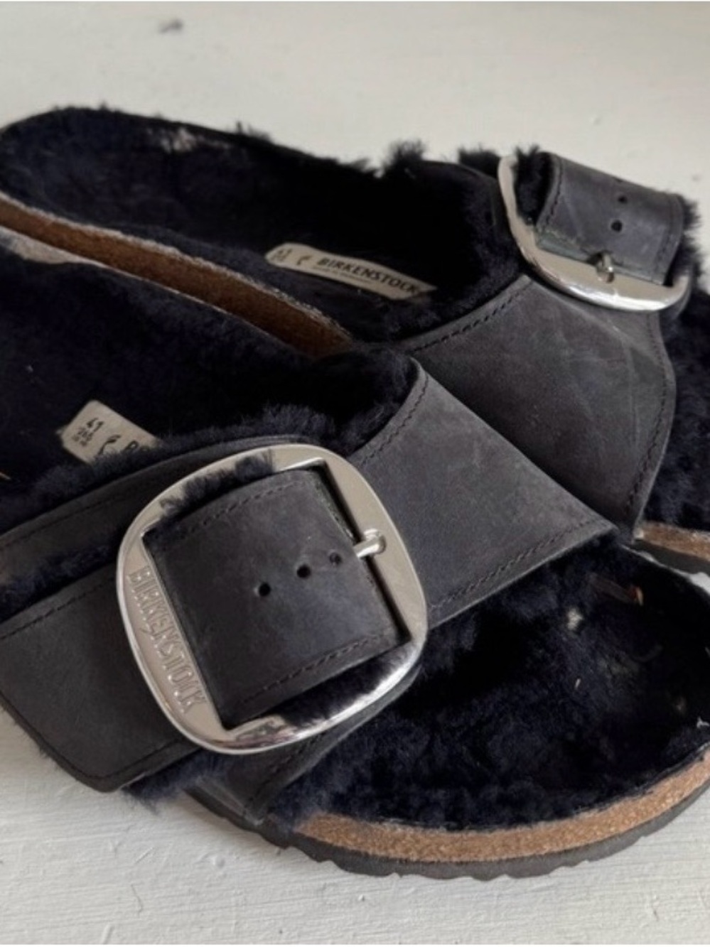 Birkenstocks women black Shearling  Slide Sandal